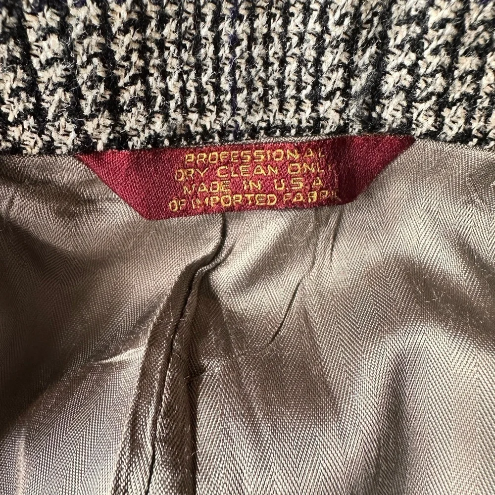 Brand: Corbin Classic brown and gray plaid blazer with a double button closure.